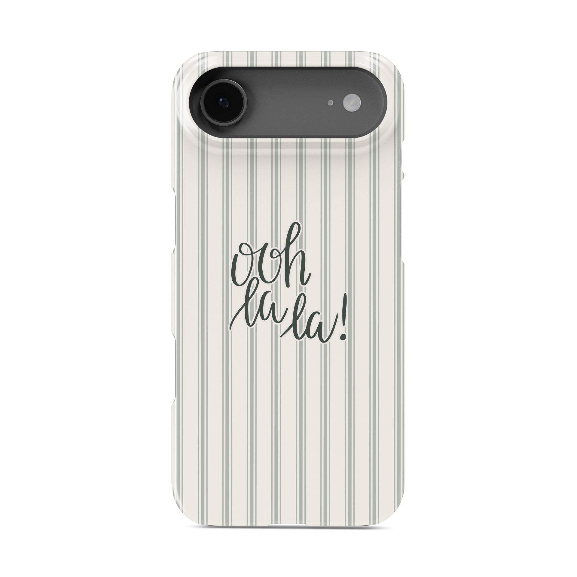 parisian aesthetic phone case with blush stripe pattern and ooh la la text cute iphone 15 case minimal pink design