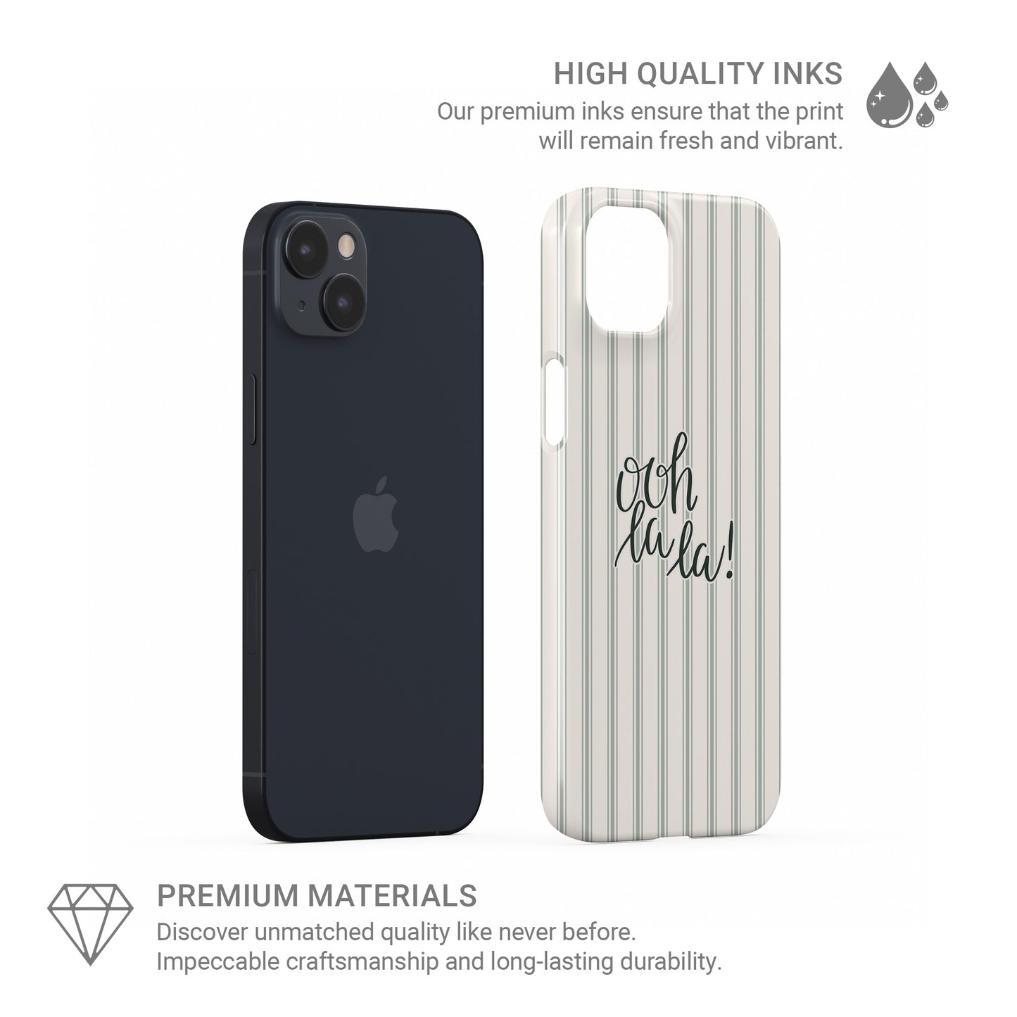 parisian aesthetic phone case with blush stripe pattern and ooh la la text cute iphone 15 case minimal pink design