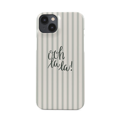 parisian aesthetic phone case with blush stripe pattern and ooh la la text cute iphone 15 case minimal pink design