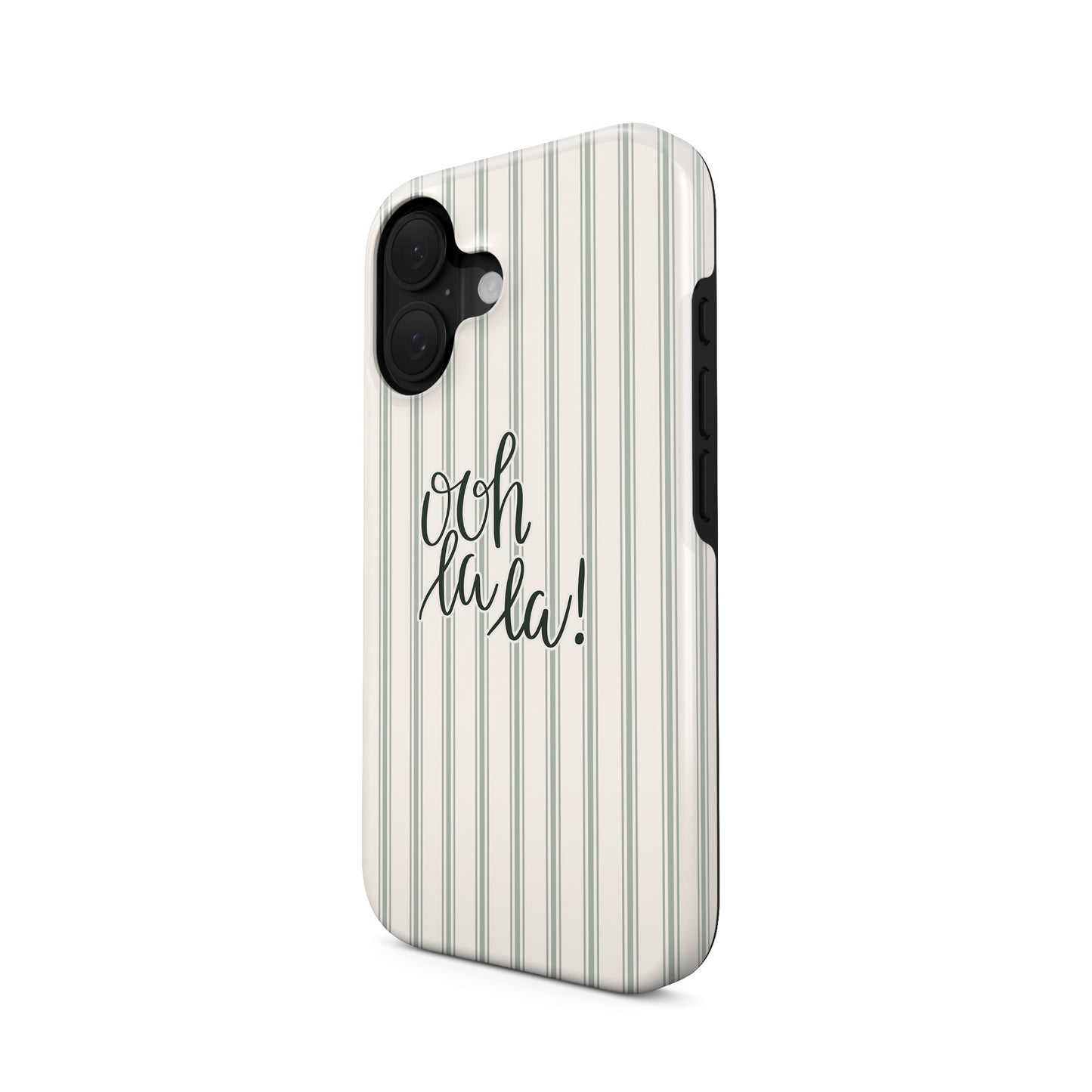 ooh la la tough phone case with neutral stripe background cute aesthetic iphone 15 case minimal quote design stylish cover