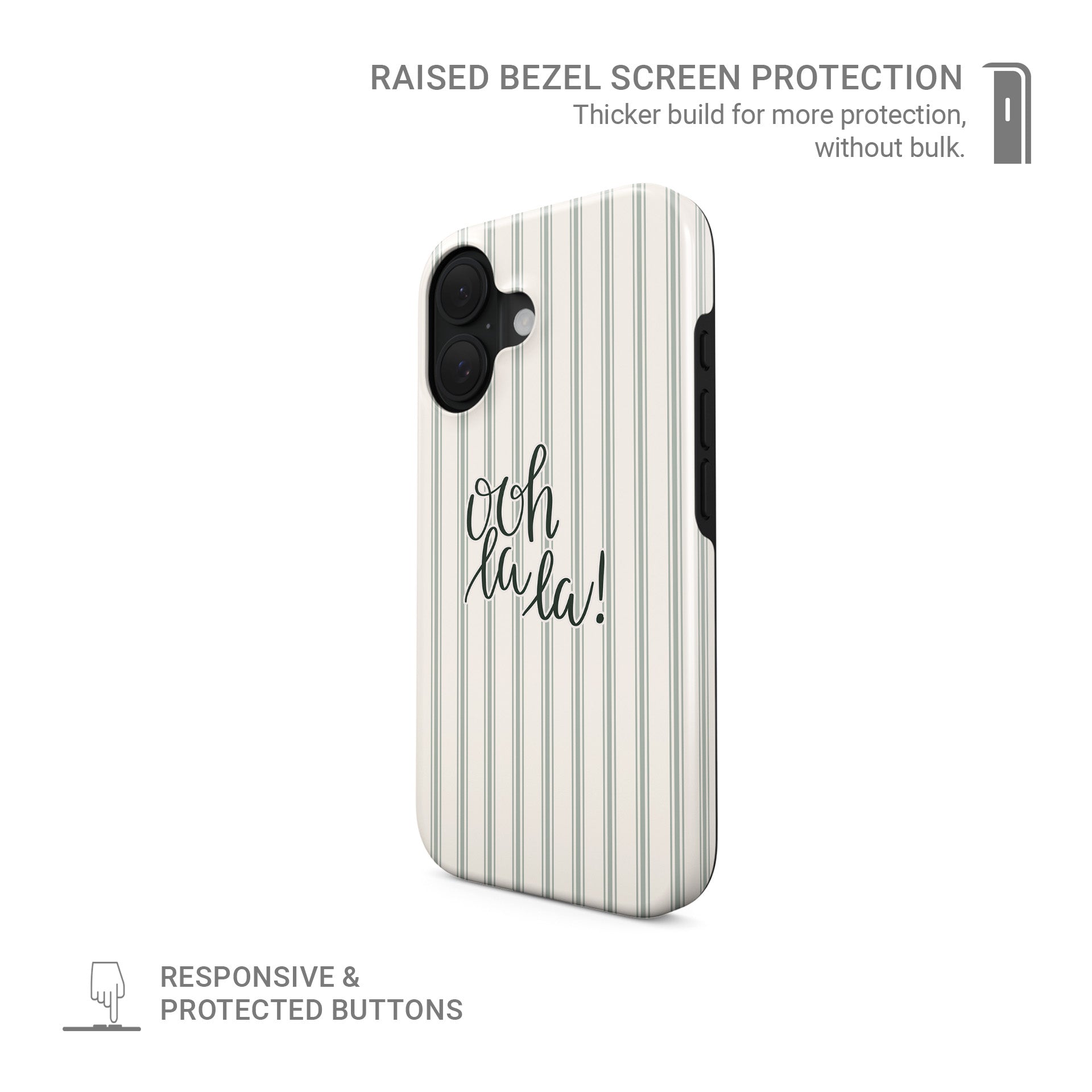 ooh la la tough phone case with neutral stripe background cute aesthetic iphone 15 case minimal quote design stylish cover