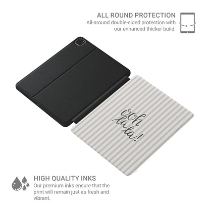 neutral aesthetic ipad case ooh la la typography vegan leather ipad cover striped minimalist ipad folio with pencil holder