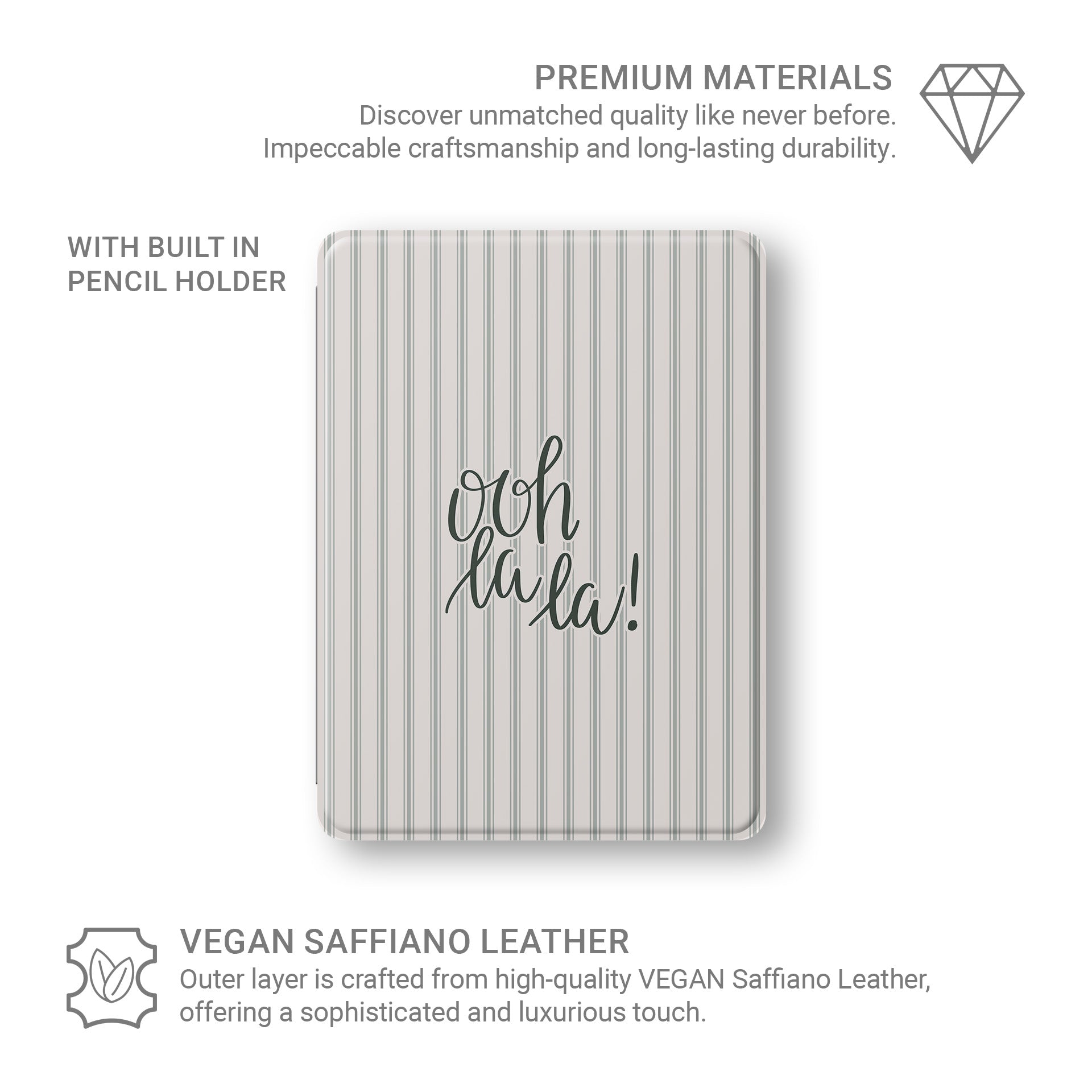 neutral aesthetic ipad case ooh la la typography vegan leather ipad cover striped minimalist ipad folio with pencil holder