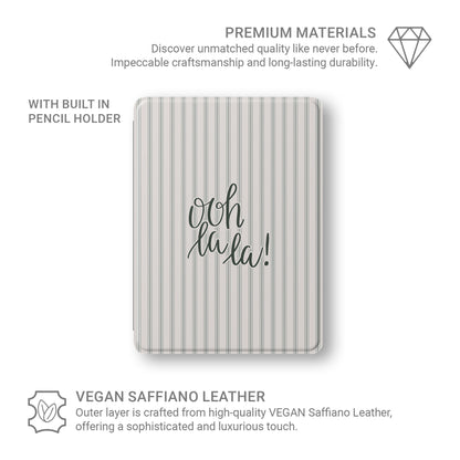 neutral aesthetic ipad case ooh la la typography vegan leather ipad cover striped minimalist ipad folio with pencil holder