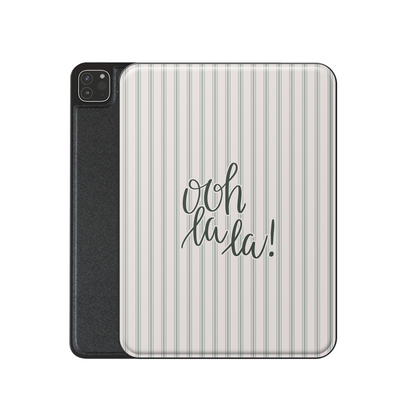 neutral aesthetic ipad case ooh la la typography vegan leather ipad cover striped minimalist ipad folio with pencil holder