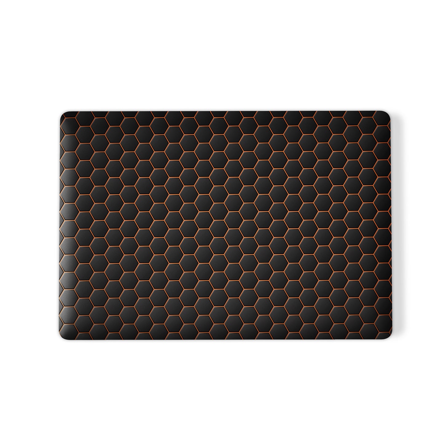 Copper Surge MacBook case with black hexagon design and copper accents in a slim hard shell finish