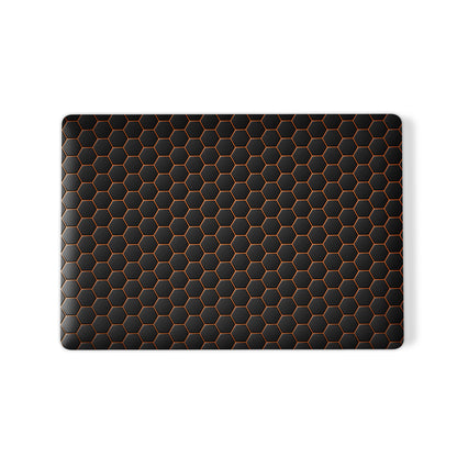 Copper Surge MacBook case with black hexagon design and copper accents in a slim hard shell finish