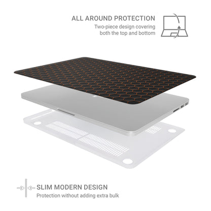 Copper Surge MacBook case with black hexagon design and copper accents in a slim hard shell finish