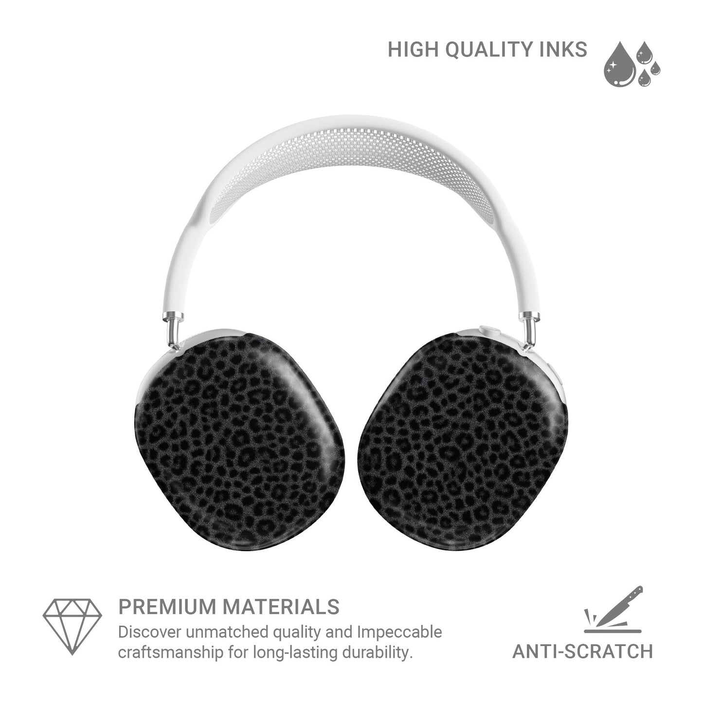 Panthera Eclipse black leopard print Apple AirPods Max case with glossy fur texture