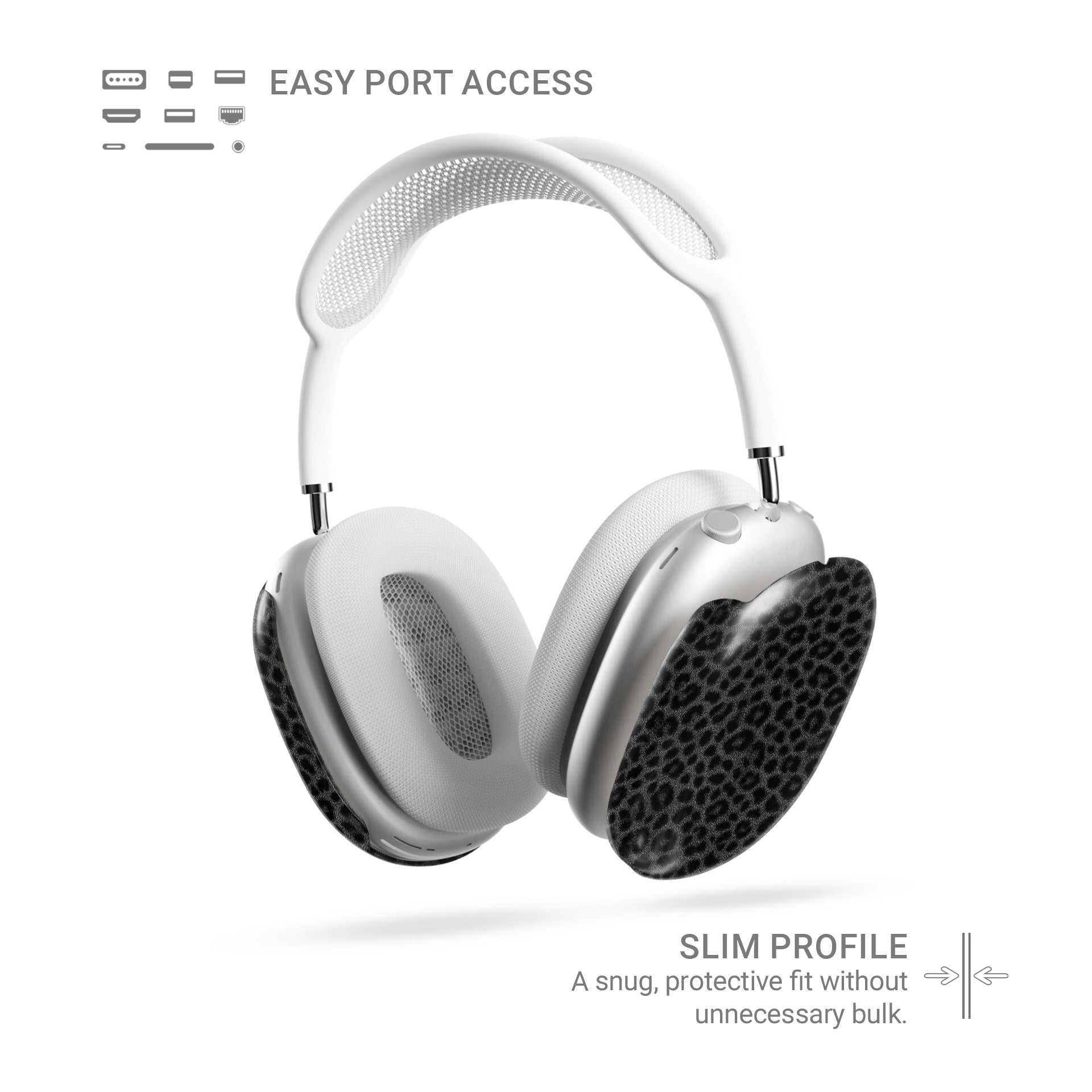 Panthera Eclipse black leopard print Apple AirPods Max case with glossy fur texture