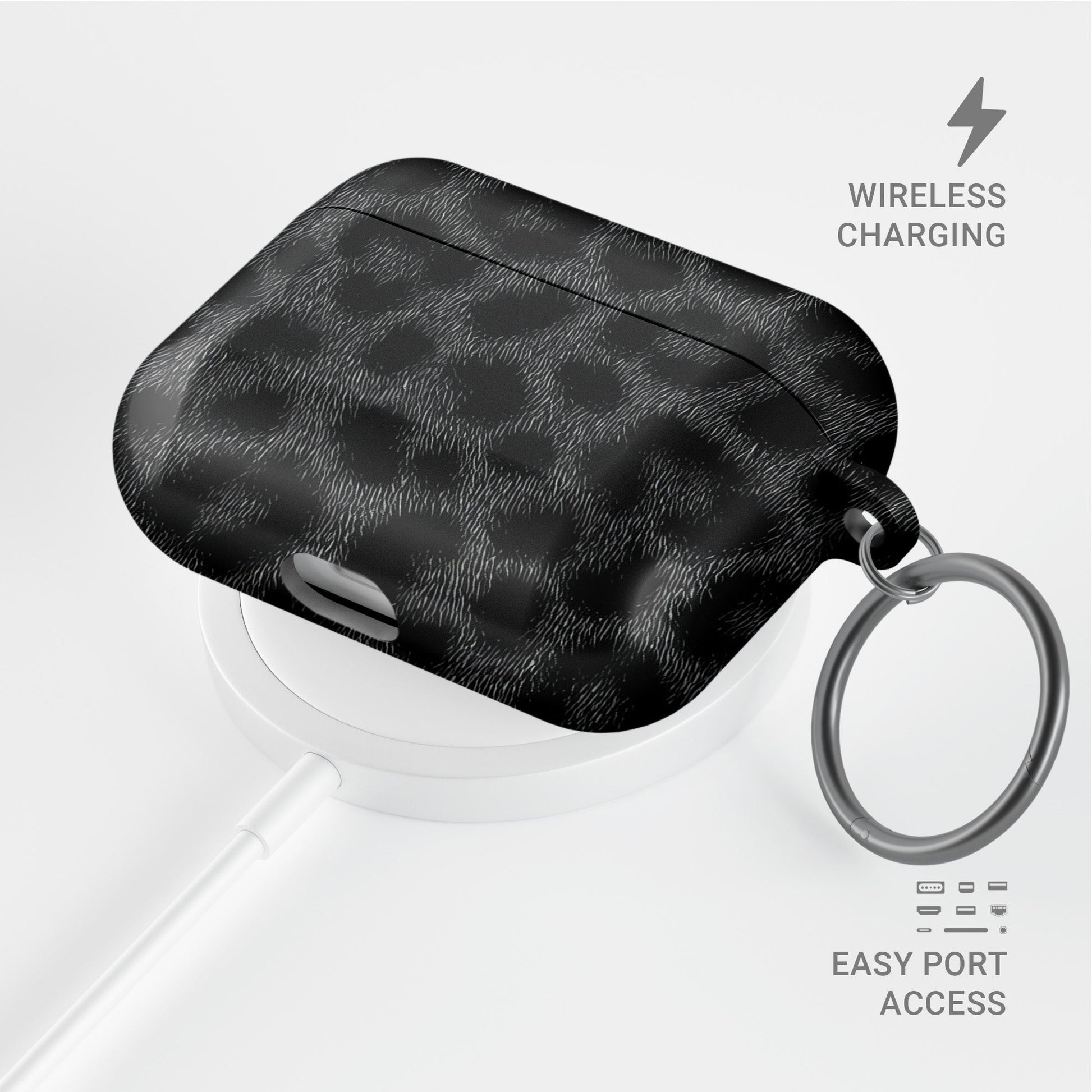Panthera Eclipse black leopard print AirPods Tough Case with glossy finish, slim single-layer shell, and everyday impact-resistant design.