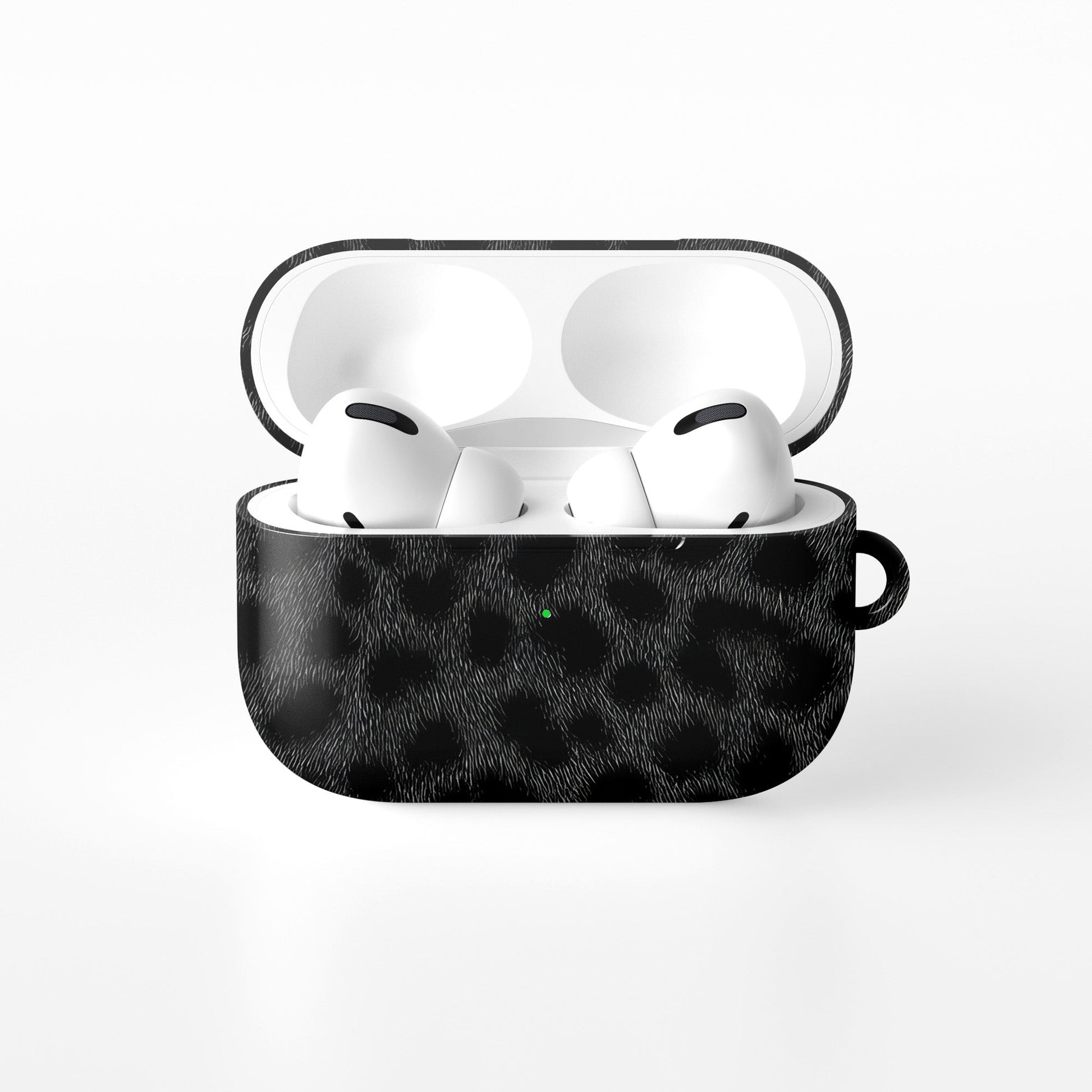 Panthera Eclipse black leopard print AirPods Tough Case with glossy finish, slim single-layer shell, and everyday impact-resistant design.