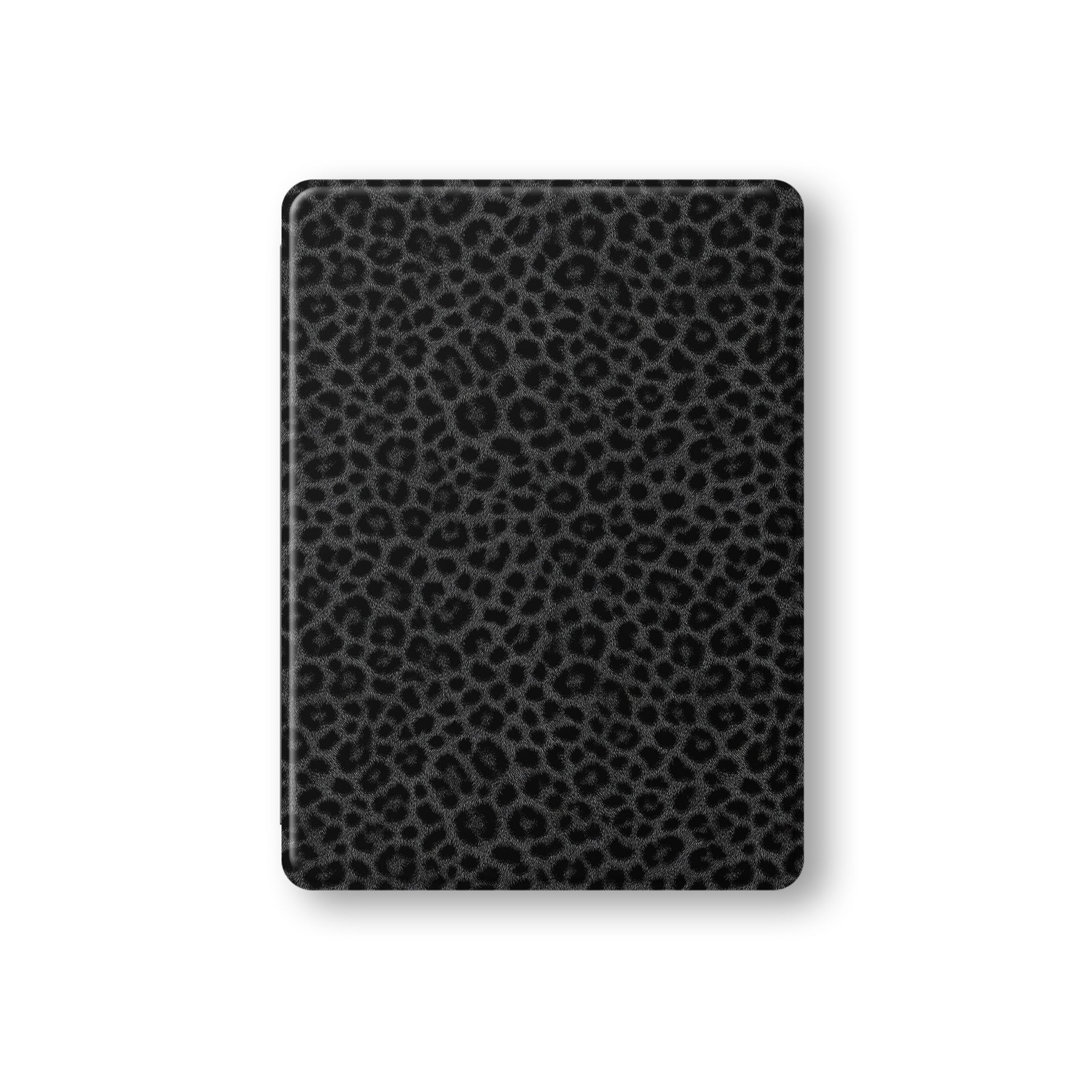 Panthera Eclipse iPad Case with dark leopard print, vegan leather exterior and Apple Pencil holder.