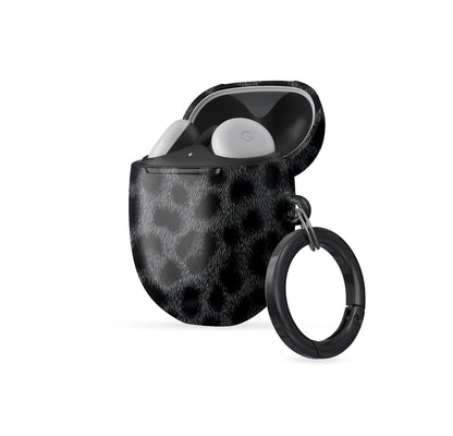 Panthera Eclipse black leopard print Google Pixel Buds case with glossy finish and keyring loop