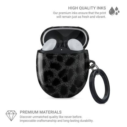 Panthera Eclipse black leopard print Google Pixel Buds case with glossy finish and keyring loop