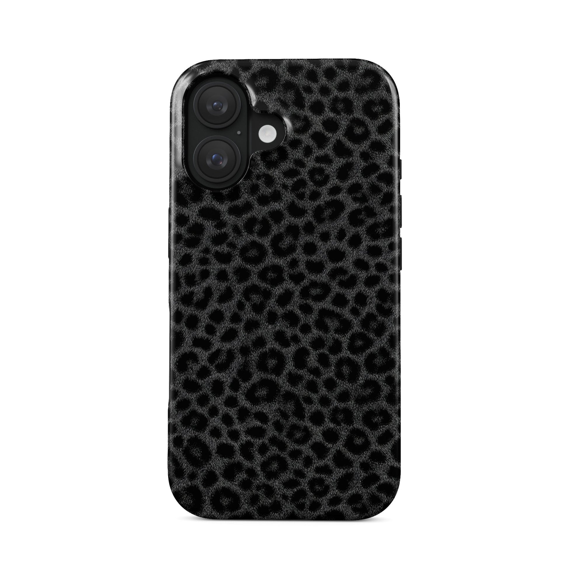 Stylish black leopard print MagSafe compatible protective phone case
