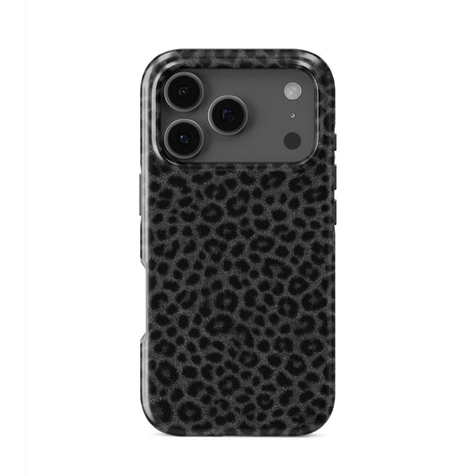 Stylish black leopard print MagSafe compatible protective phone case