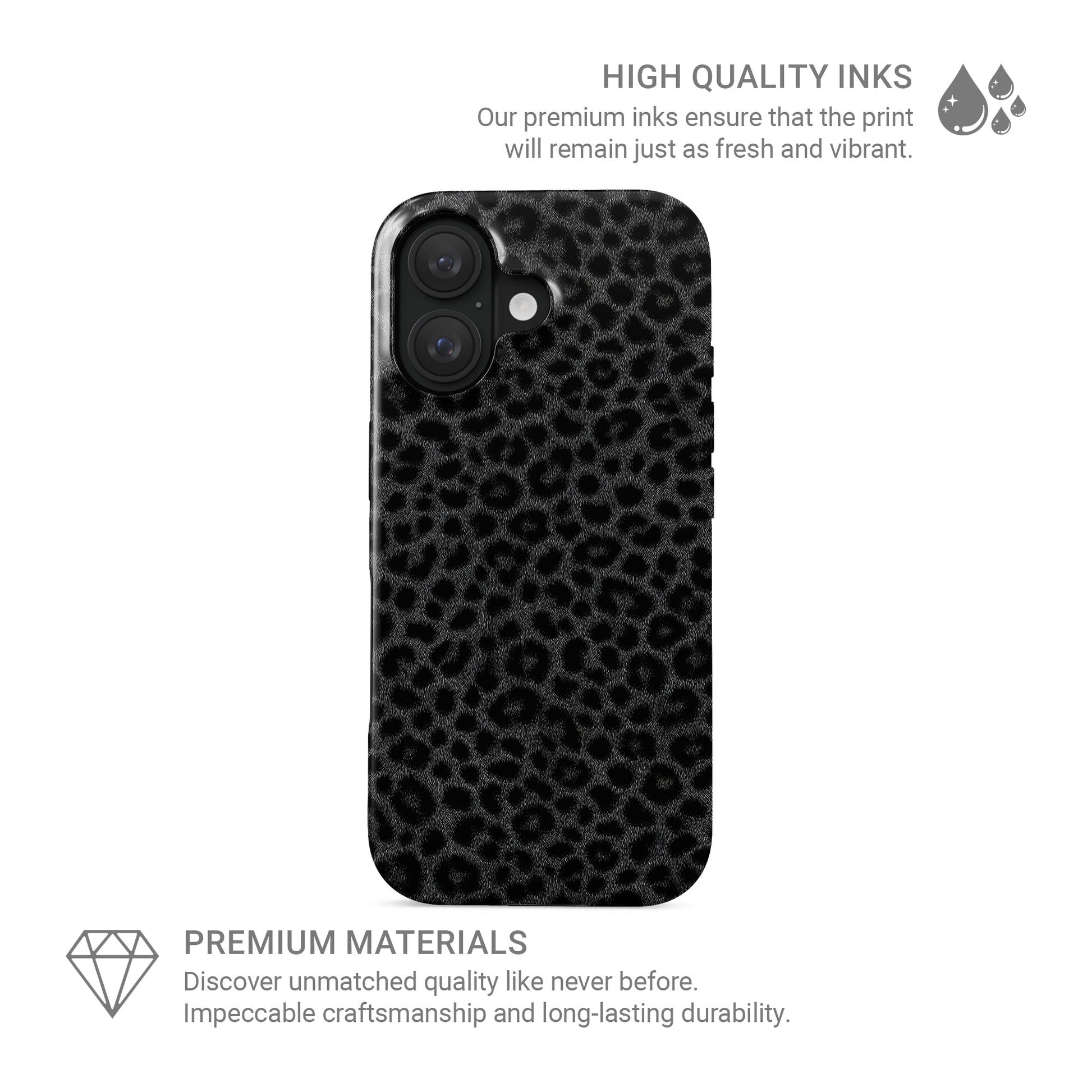 Stylish black leopard print MagSafe compatible protective phone case