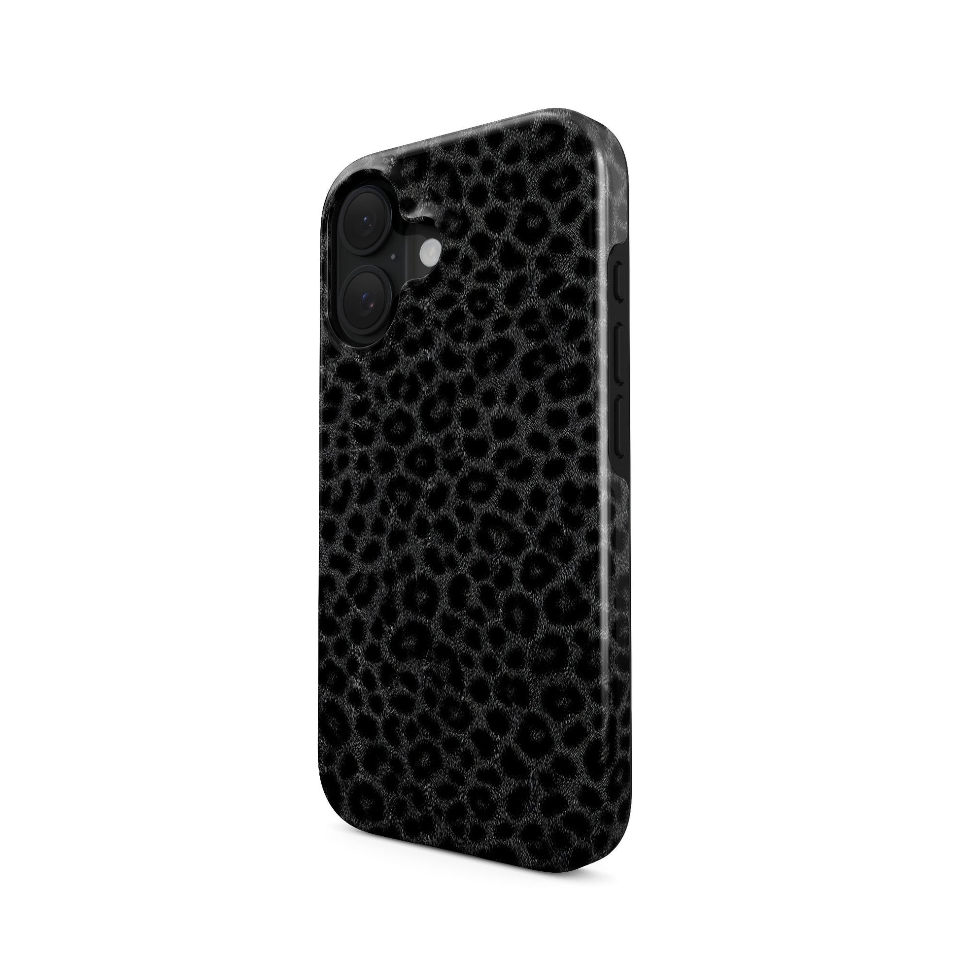 Stylish black leopard print MagSafe compatible protective phone case
