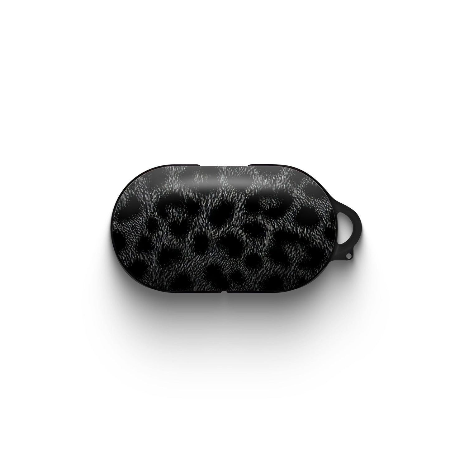 Black leopard Panthera Eclipse Samsung Buds case with glossy finish and keyring loop
