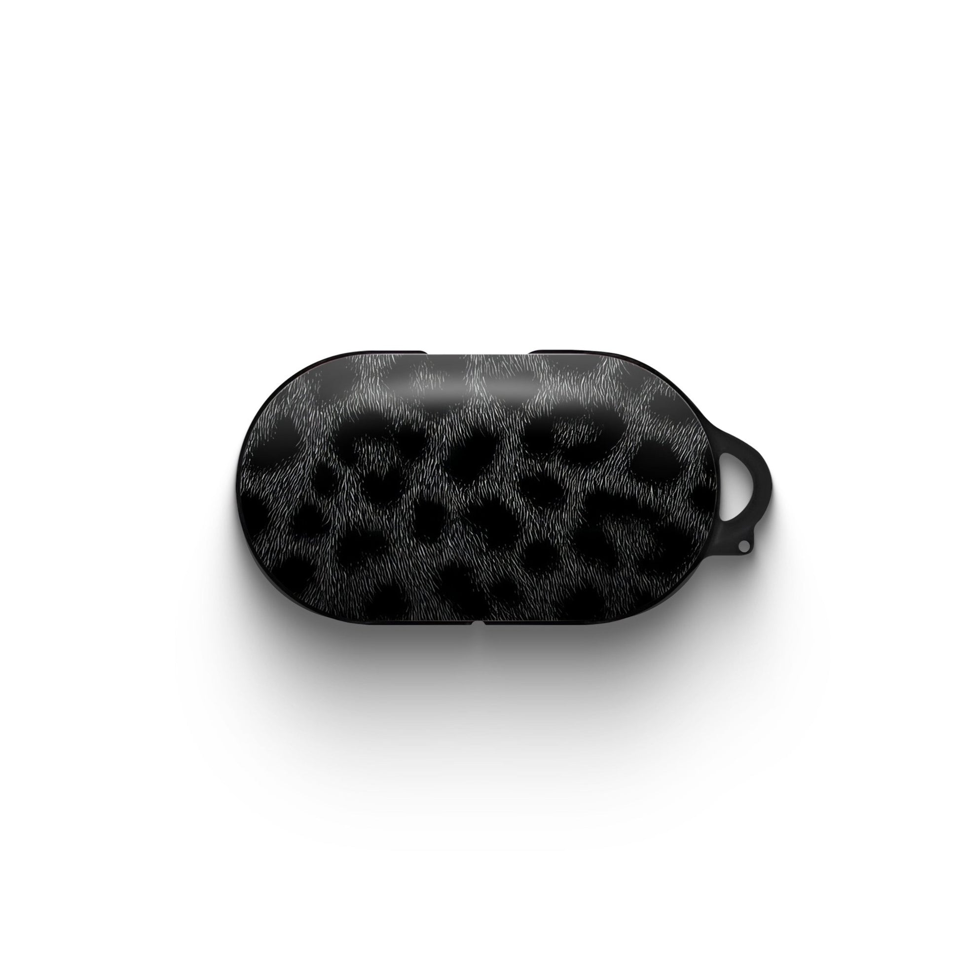 Black leopard Panthera Eclipse Samsung Buds case with glossy finish and keyring loop