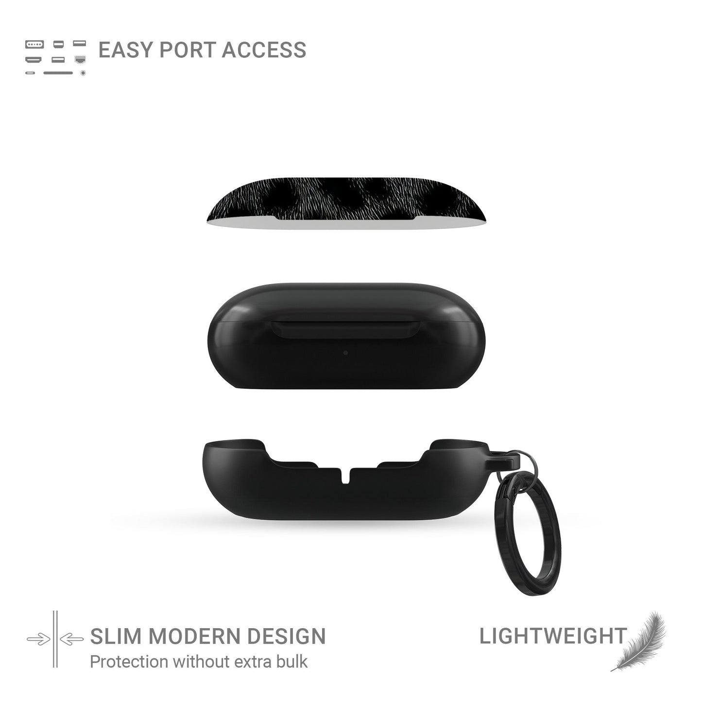 Black leopard Panthera Eclipse Samsung Buds case with glossy finish and keyring loop