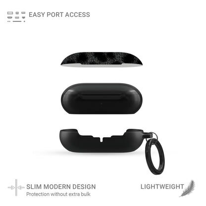 Black leopard Panthera Eclipse Samsung Buds case with glossy finish and keyring loop