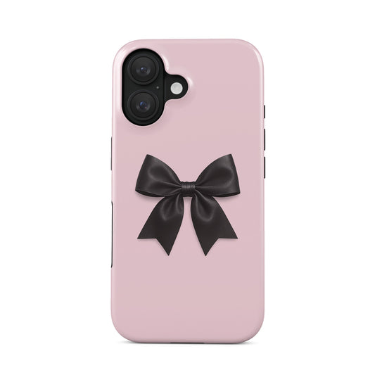 Chic designer MagSafe phone case featuring bold black ribbon bow