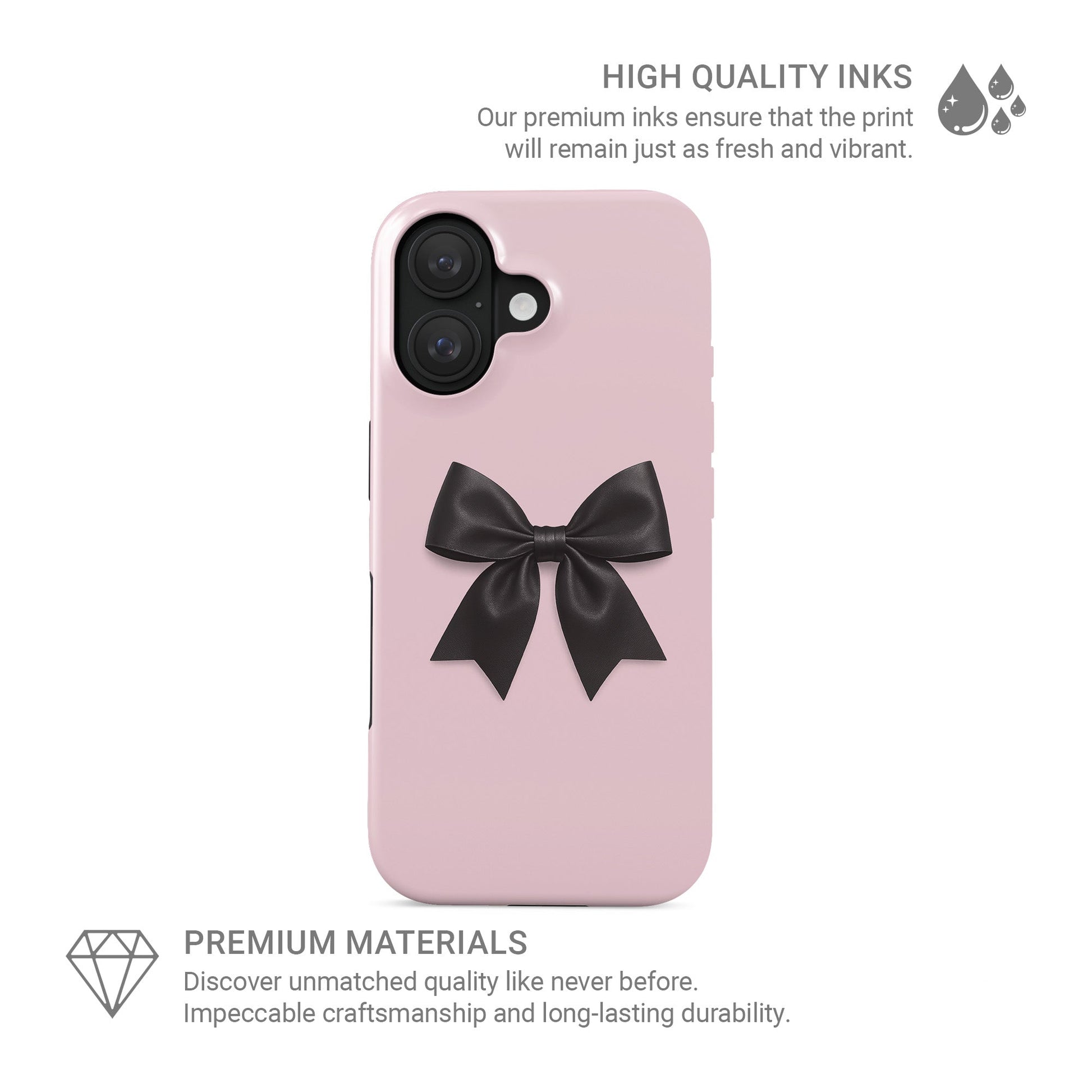 Stylish pink and black tough phone case with satin bow