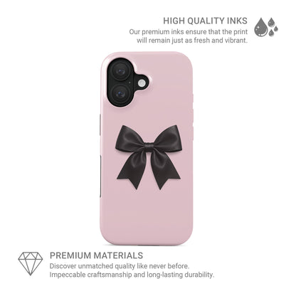 Stylish pink and black tough phone case with satin bow