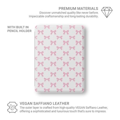Pastel Confetti iPad Case with pink bows on white background – slim, protective, lightweight tablet cover with Apple Pencil slot and coquette design.