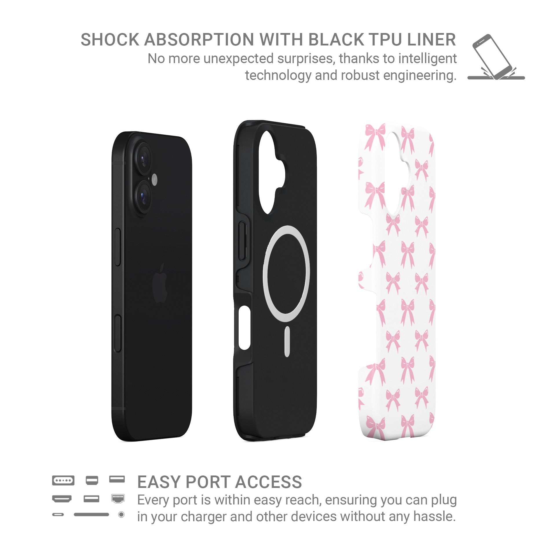 Cute feminine MagSafe phone cover with pastel bow pattern