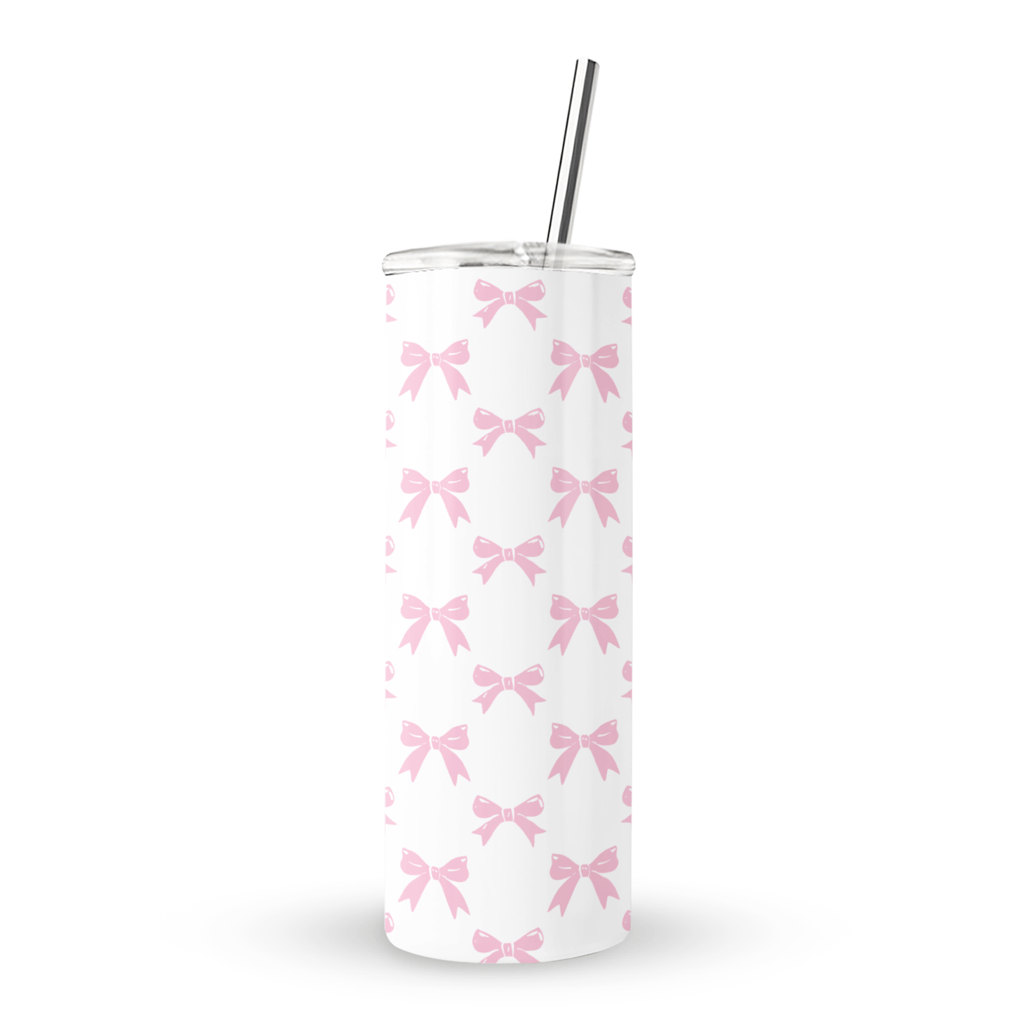 Pastel Confetti Stainless Steel Tumbler with pink bow pattern, 20oz insulated drinkware with reusable straw, feminine coquette travel cup burga