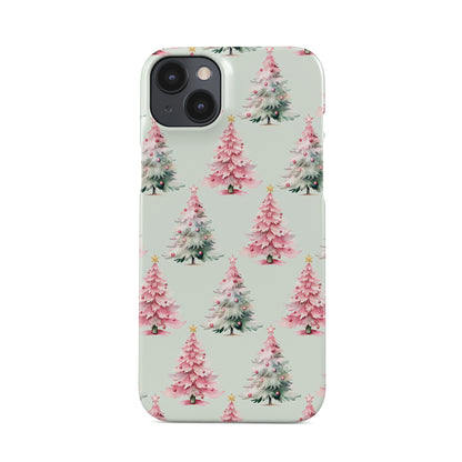 Pastel pattern of pink and mint Christmas trees with snow and small baubles protective phone case by Case & Charm Peppermint Pines design