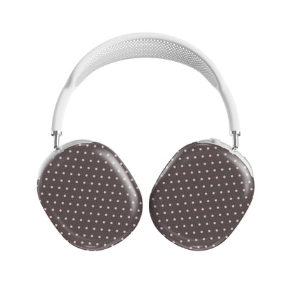 Strawberry Drops AirPods Max Covers featuring small strawberry-pink polka dots on a rich cocoa-brown background.