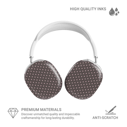 Strawberry Drops AirPods Max Covers featuring small strawberry-pink polka dots on a rich cocoa-brown background.