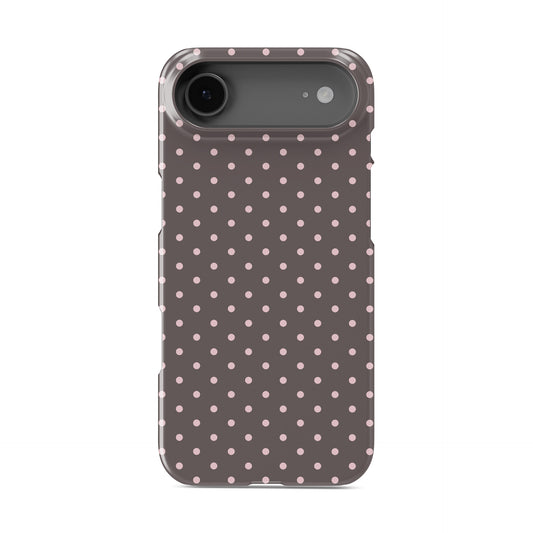Strawberry Drops Snap Phone Case featuring small strawberry-pink polka dots on a rich cocoa-brown background.