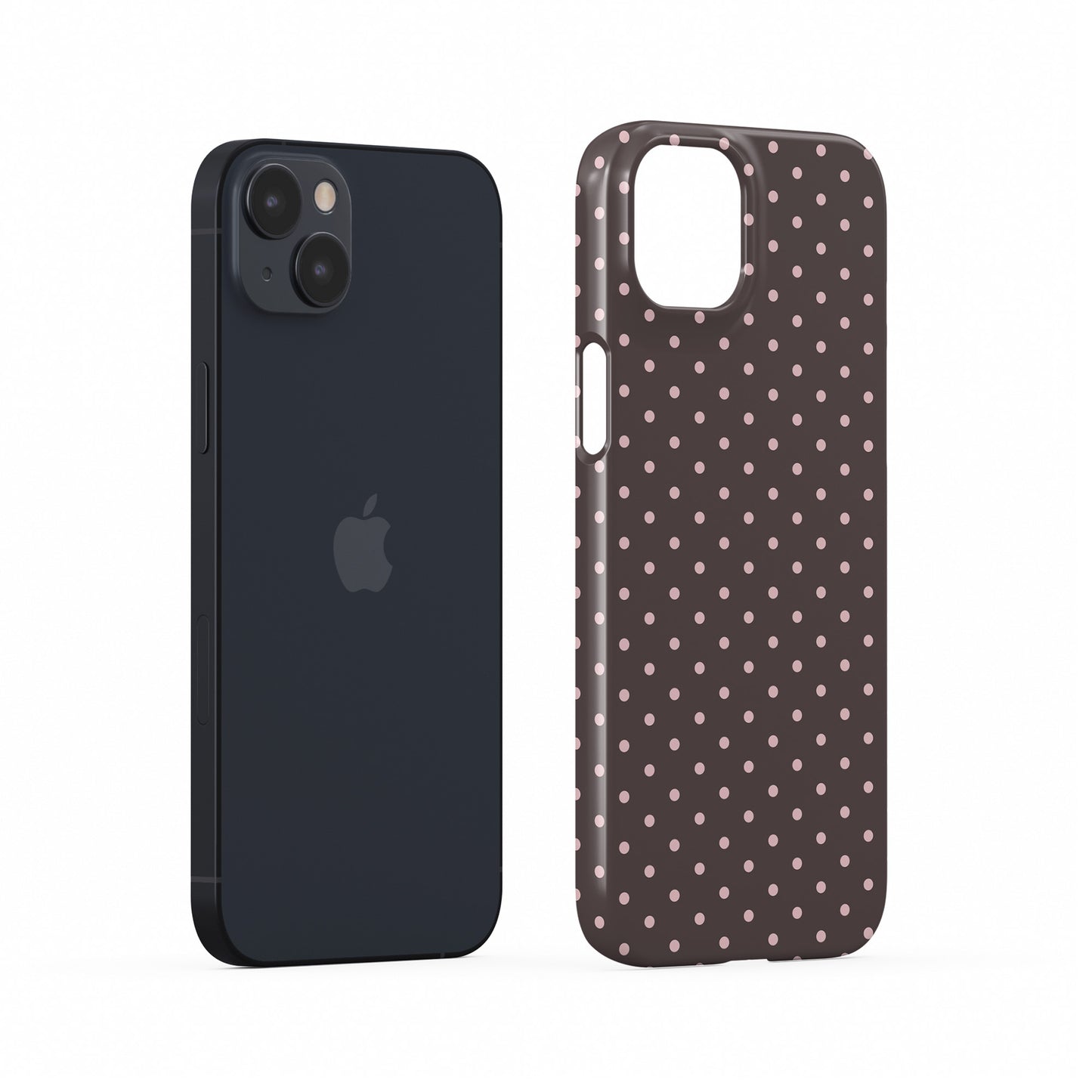 Strawberry Drops Snap Phone Case featuring small strawberry-pink polka dots on a rich cocoa-brown background.