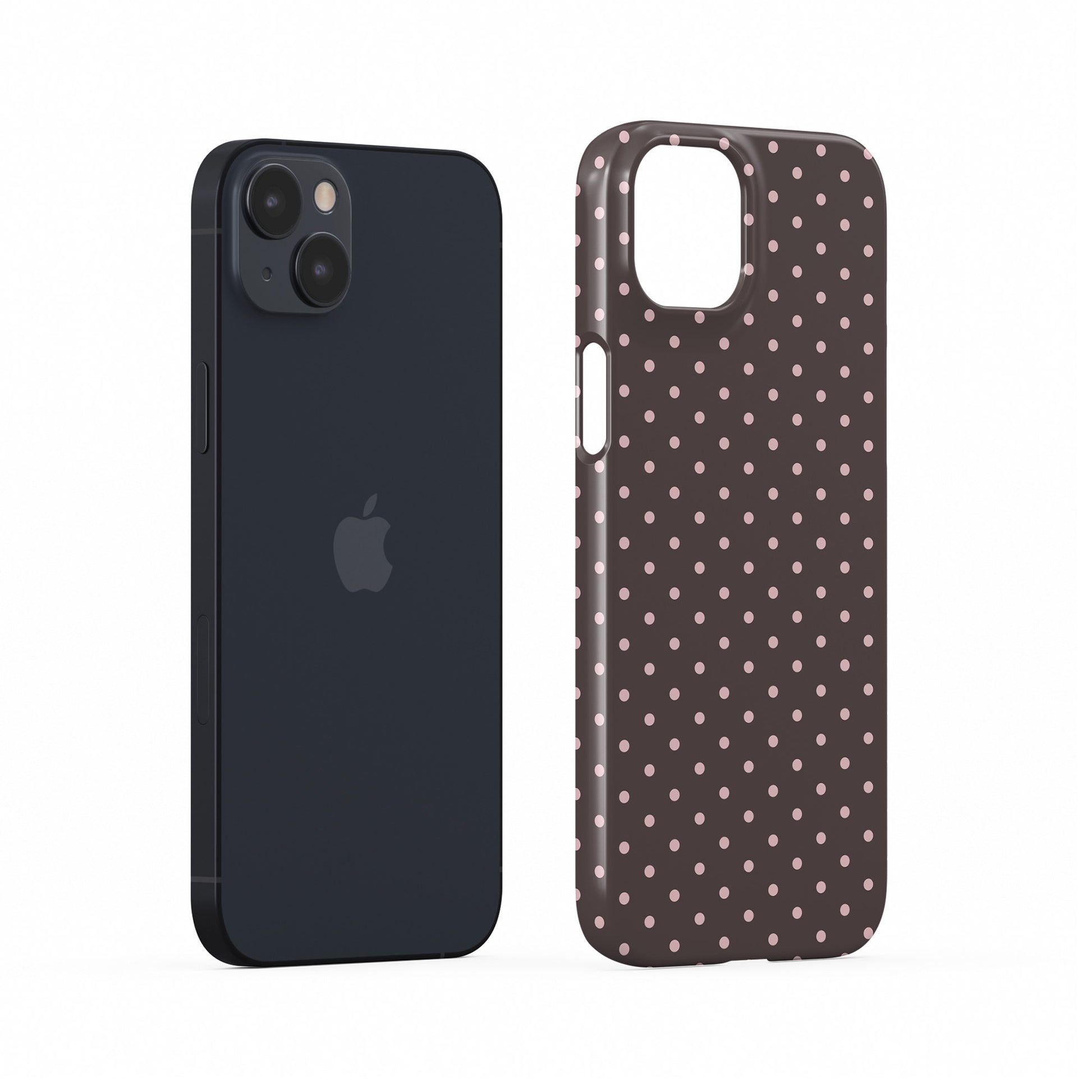 Strawberry Drops Snap Phone Case featuring small strawberry-pink polka dots on a rich cocoa-brown background.