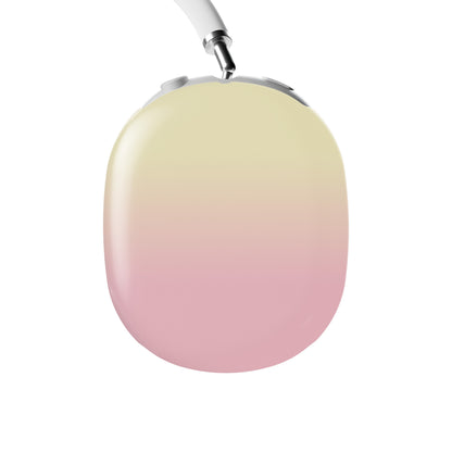 Pink and yellow AirPods Max case with soft sunset ombre print on glossy headphone ear cup covers by Case & Charm.
