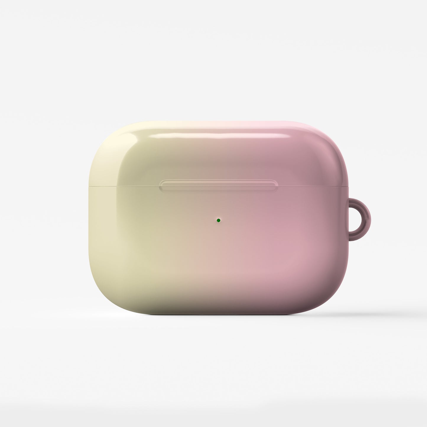 Pink and yellow AirPods case with soft sunset ombre gradient print on a glossy Apple AirPods case by Case & Charm.