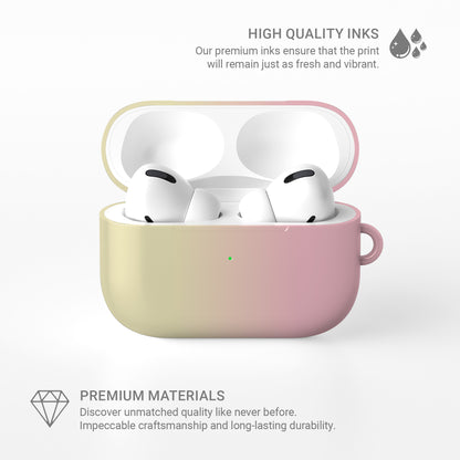Pink and yellow AirPods case with soft sunset ombre gradient print on a glossy Apple AirPods case by Case & Charm.