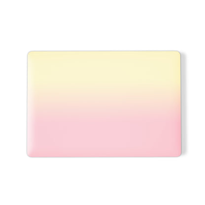 Pink and yellow MacBook case with soft sunset ombre gradient print on a slim hard shell Apple MacBook cover by Case & Charm.