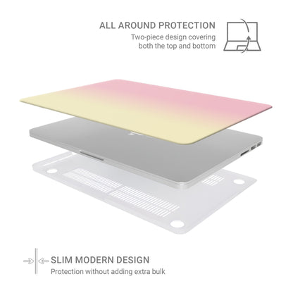 Pink and yellow MacBook case with soft sunset ombre gradient print on a slim hard shell Apple MacBook cover by Case & Charm.