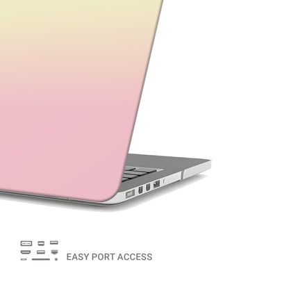Pink and yellow MacBook case with soft sunset ombre gradient print on a slim hard shell Apple MacBook cover by Case & Charm.