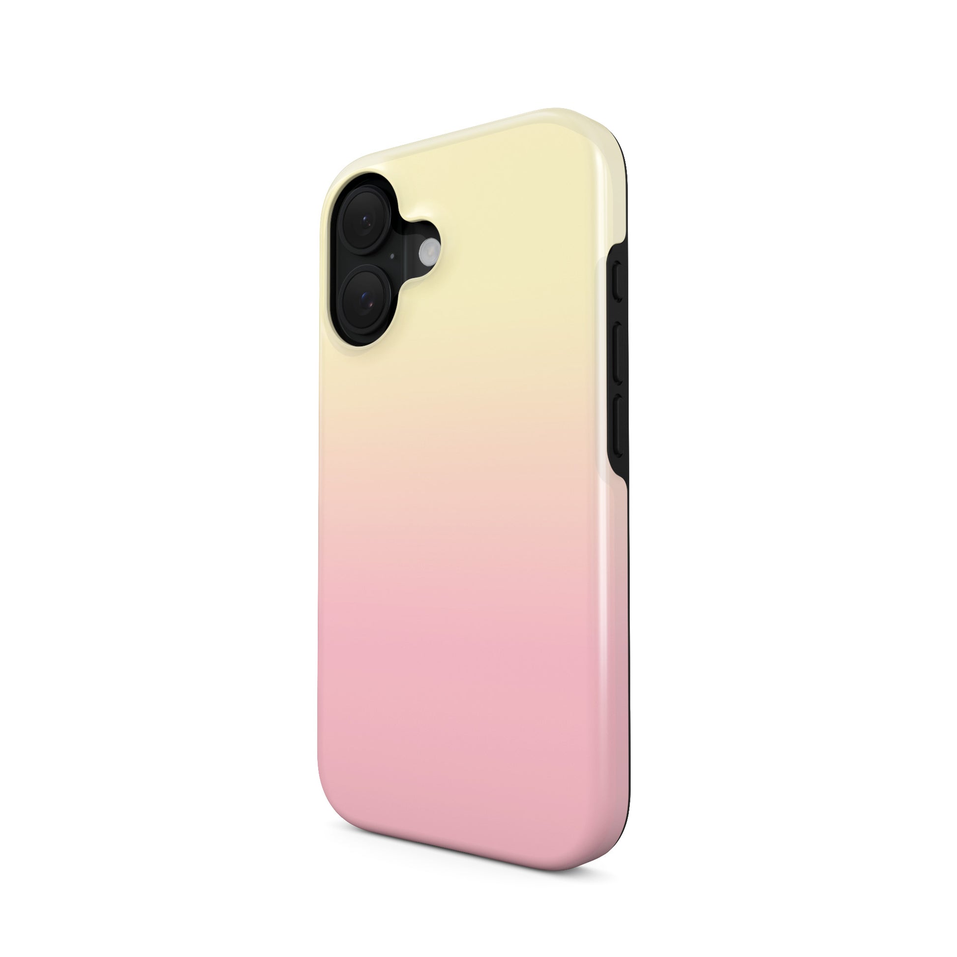 Pastel MagSafe phone case in the Sunset Sorbet design, featuring a soft pink, peach and pale yellow gradient with a dreamy sunset inspired finish.