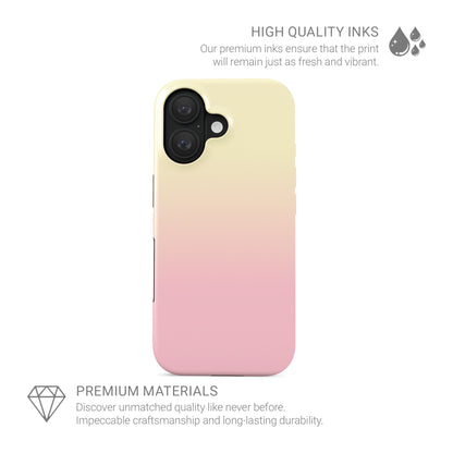 Pastel MagSafe phone case in the Sunset Sorbet design, featuring a soft pink, peach and pale yellow gradient with a dreamy sunset inspired finish.
