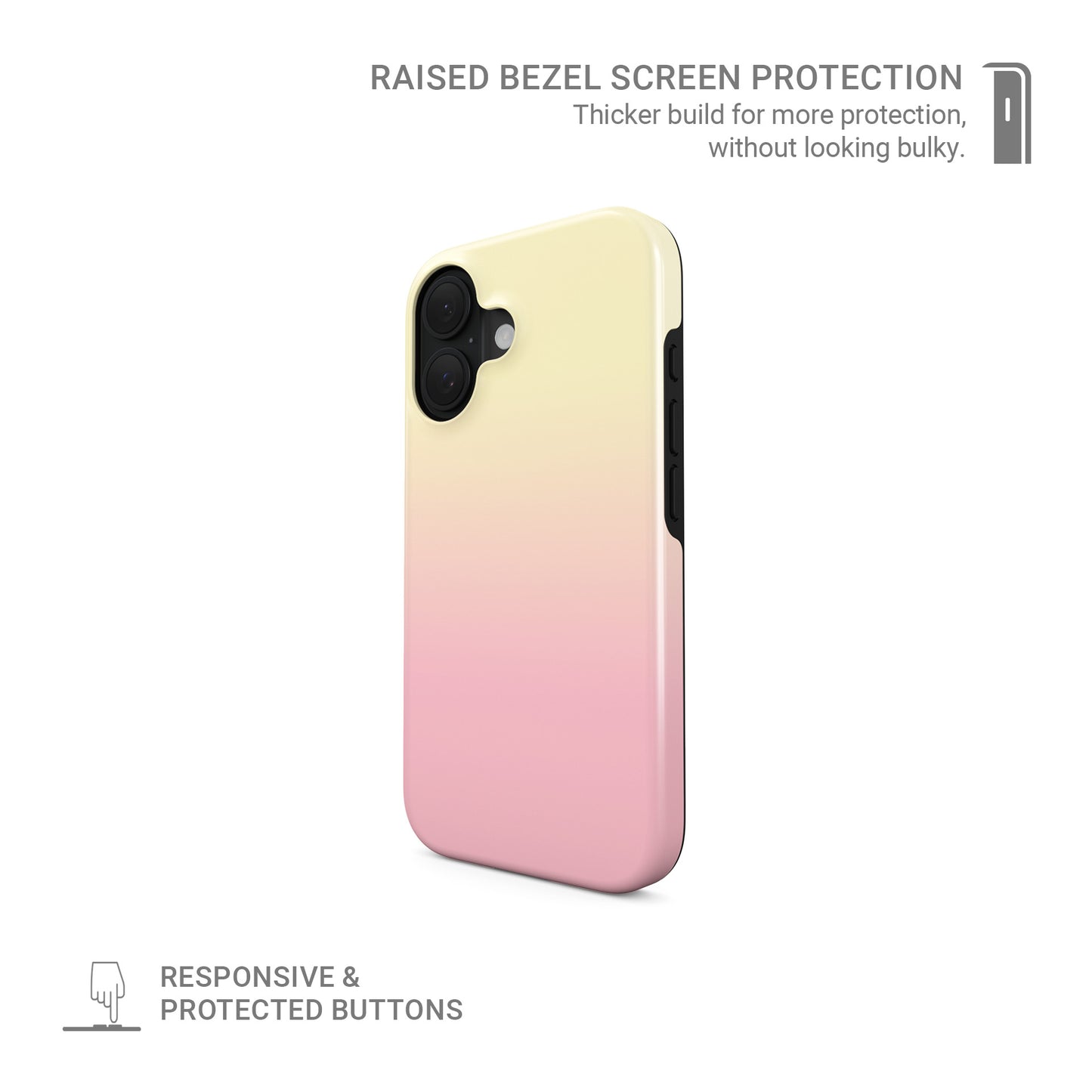 Pastel MagSafe phone case in the Sunset Sorbet design, featuring a soft pink, peach and pale yellow gradient with a dreamy sunset inspired finish.