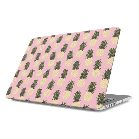 Pink pineapple MacBook case with yellow pineapple fruit print on a slim hard shell Apple MacBook cover by Case & Charm.