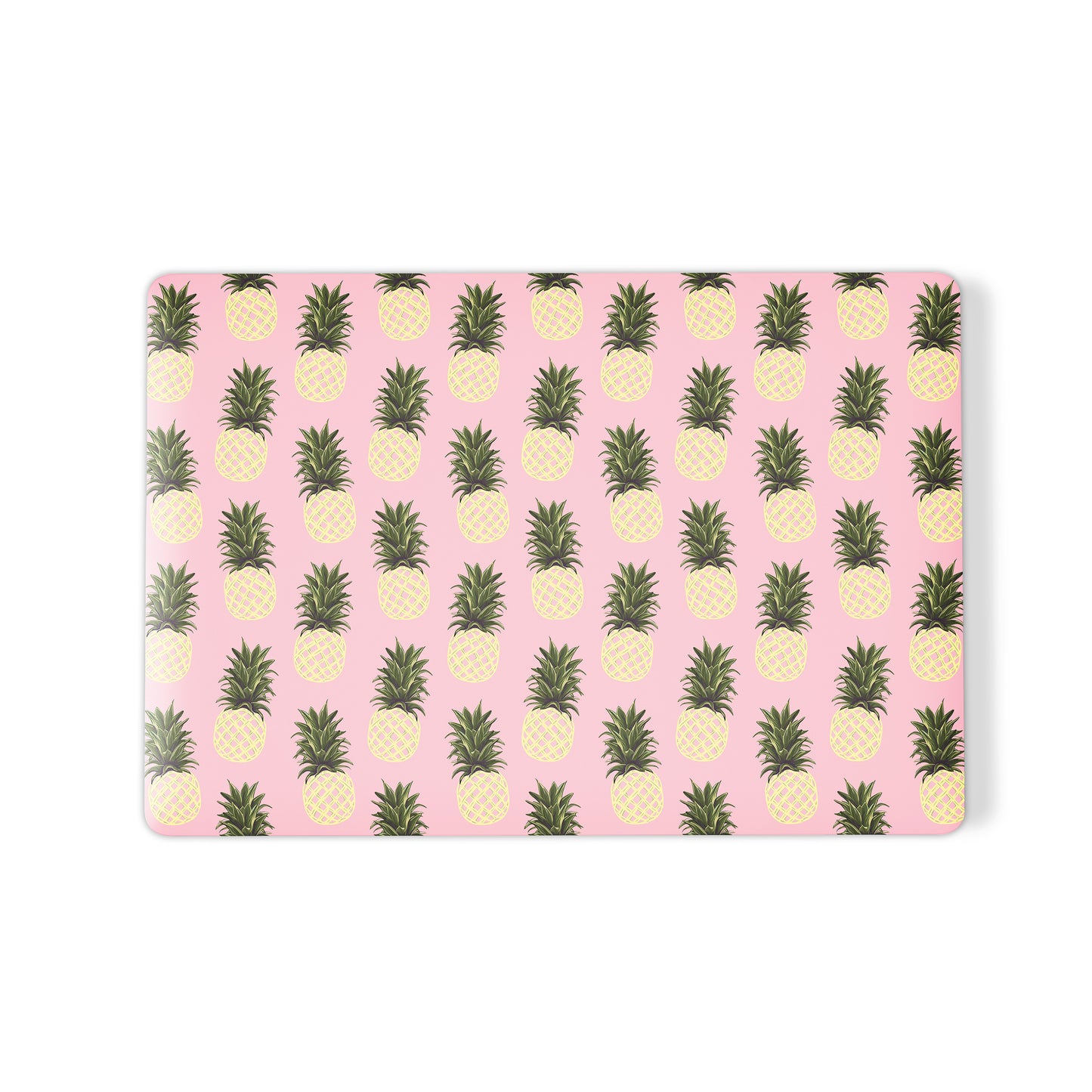 Pink pineapple MacBook case with yellow pineapple fruit print on a slim hard shell Apple MacBook cover by Case & Charm.
